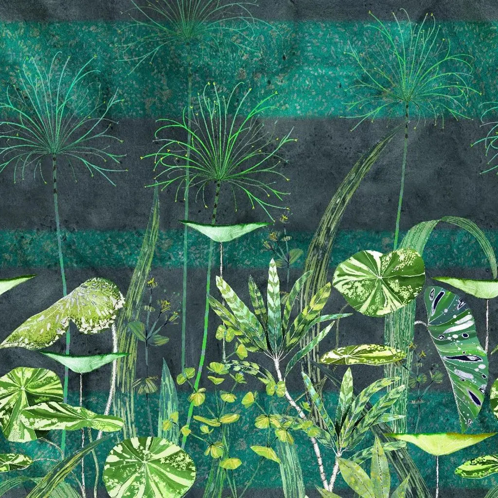 Arjuna Leaf Wallpaper Panel by Designers Guild in Viridian