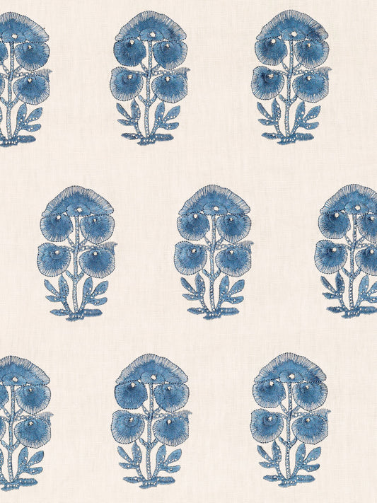 Balotra Embroidered Linen Fabric by Vaughan in Blue