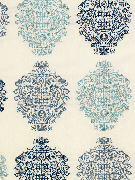 Hydra Hand Embroidered Linen Fabric by Vaughan in Blue