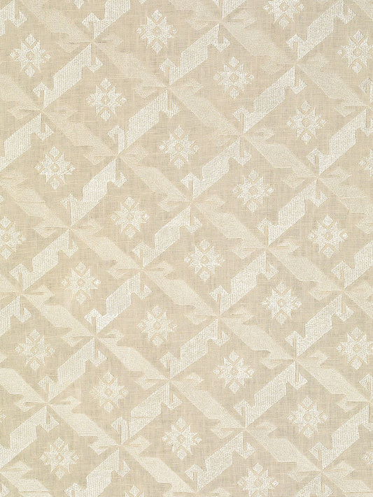 Samos Embroidered Linen Fabric by Vaughan in Ivory