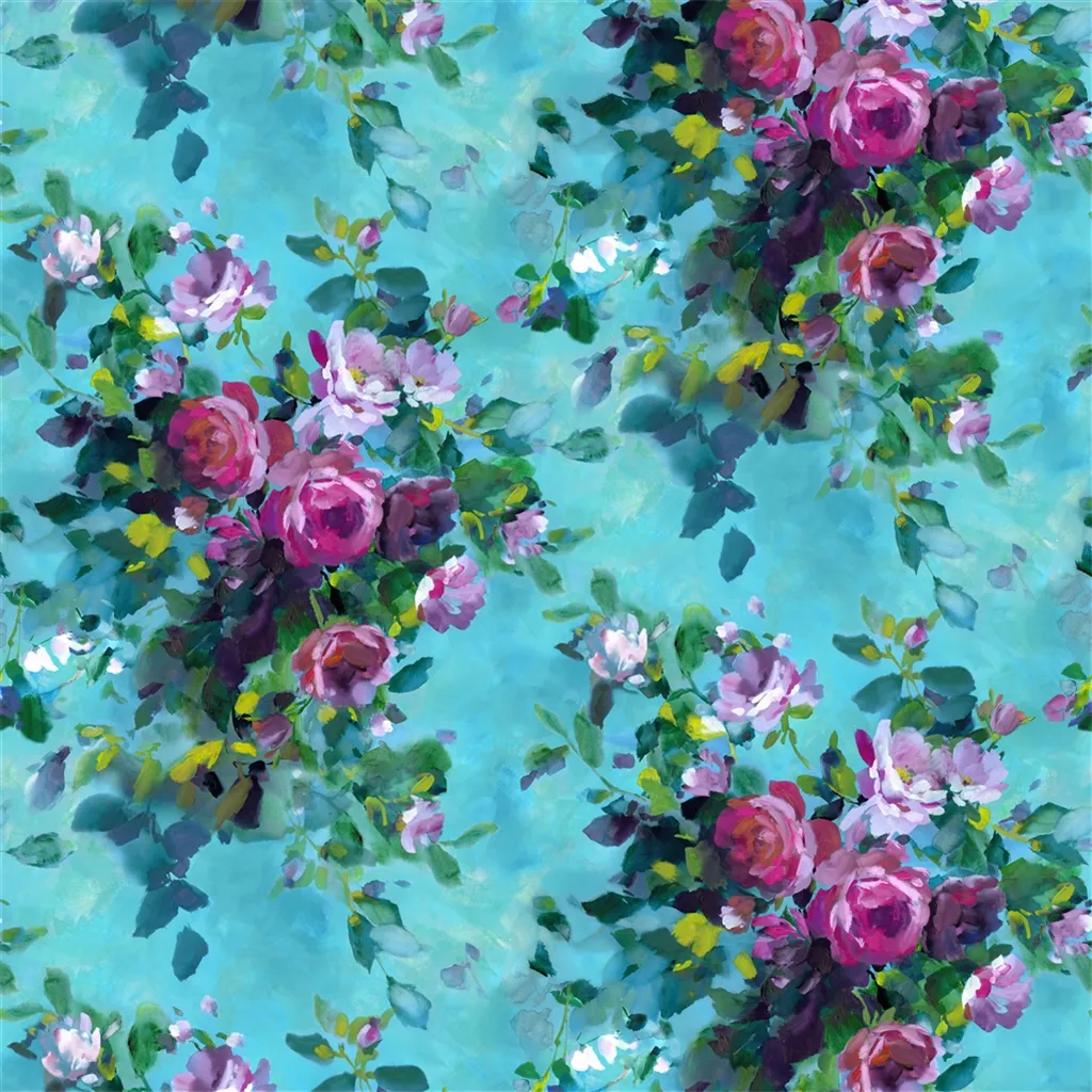 Bouquet de Roses Fabric by Designers Guild in Turquoise