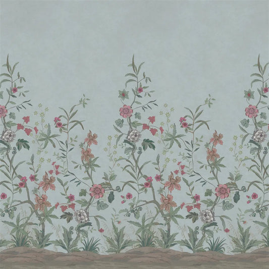Peacock Toile Scene 2 Wallpaper Panel by John Derian in Sky Blue