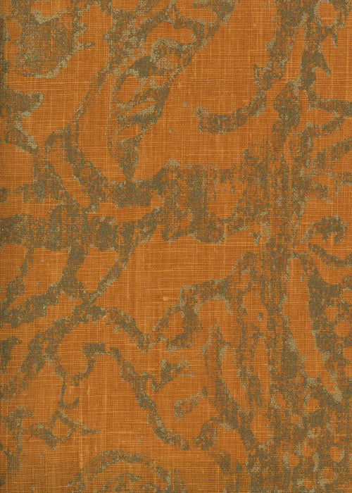 Metallic Bird Fabric by Rose Cumming in Orange