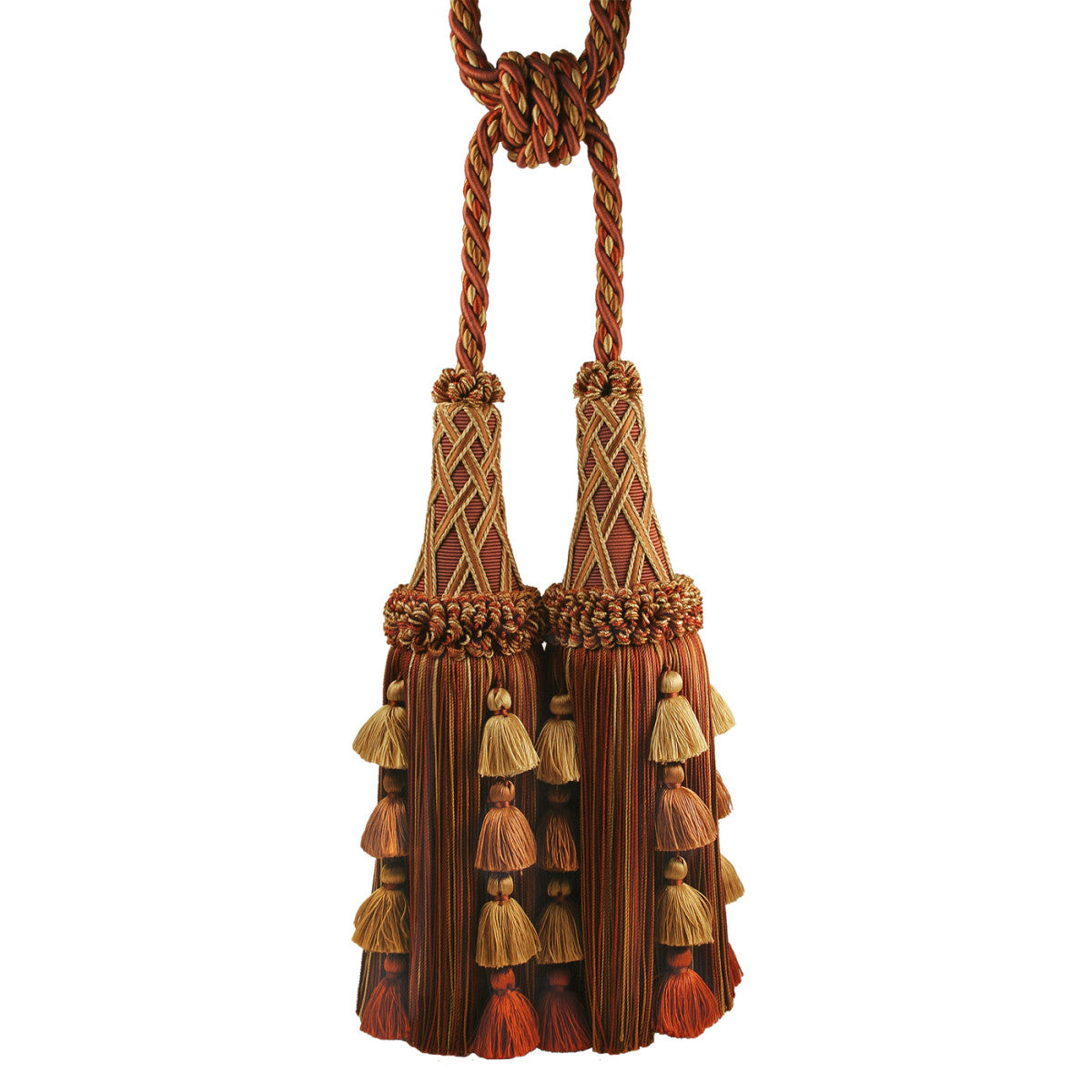 Orsay Silk Double Tassel Tieback by Samuel & Sons in Terra Cotta/Rust/Gold