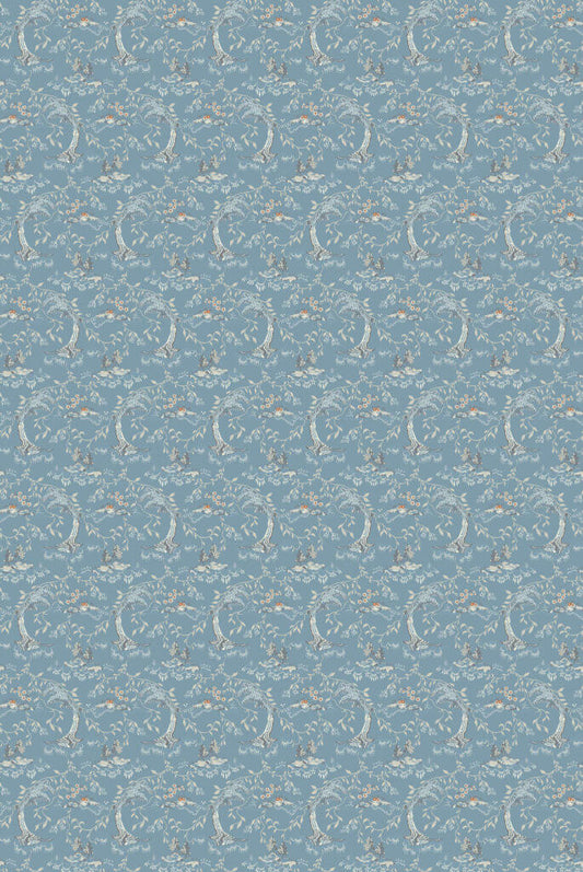 Salix Fabric by Gainsborough in Buckingham Blue / Honeysuckle / Grey