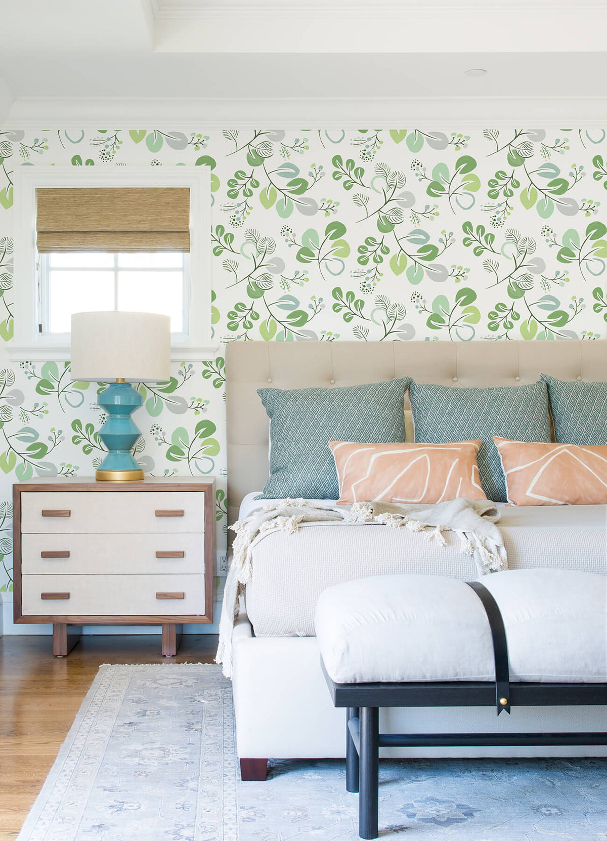 A-Street Prints Hannah Jonah Leaf Trail Wallpaper, botanical in green, blue