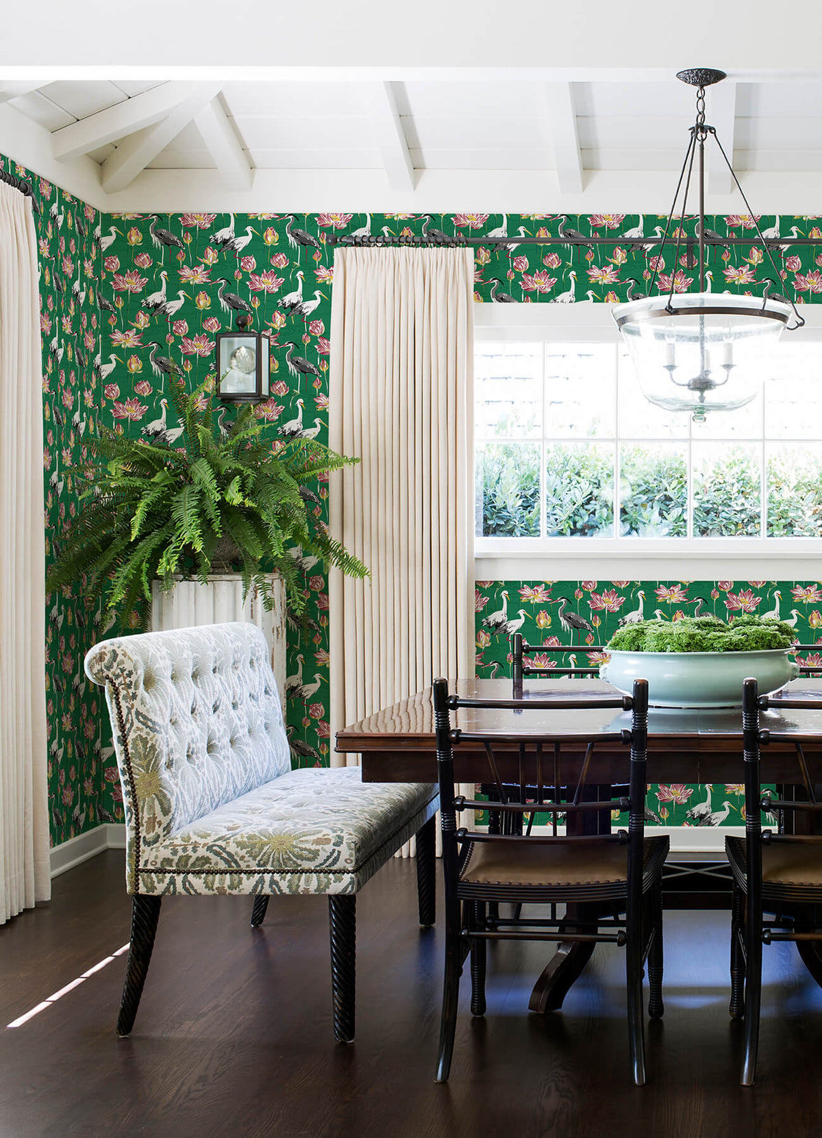 A-Street Prints Happy Barton Heron Wallpaper, chinoiserie in blue, green