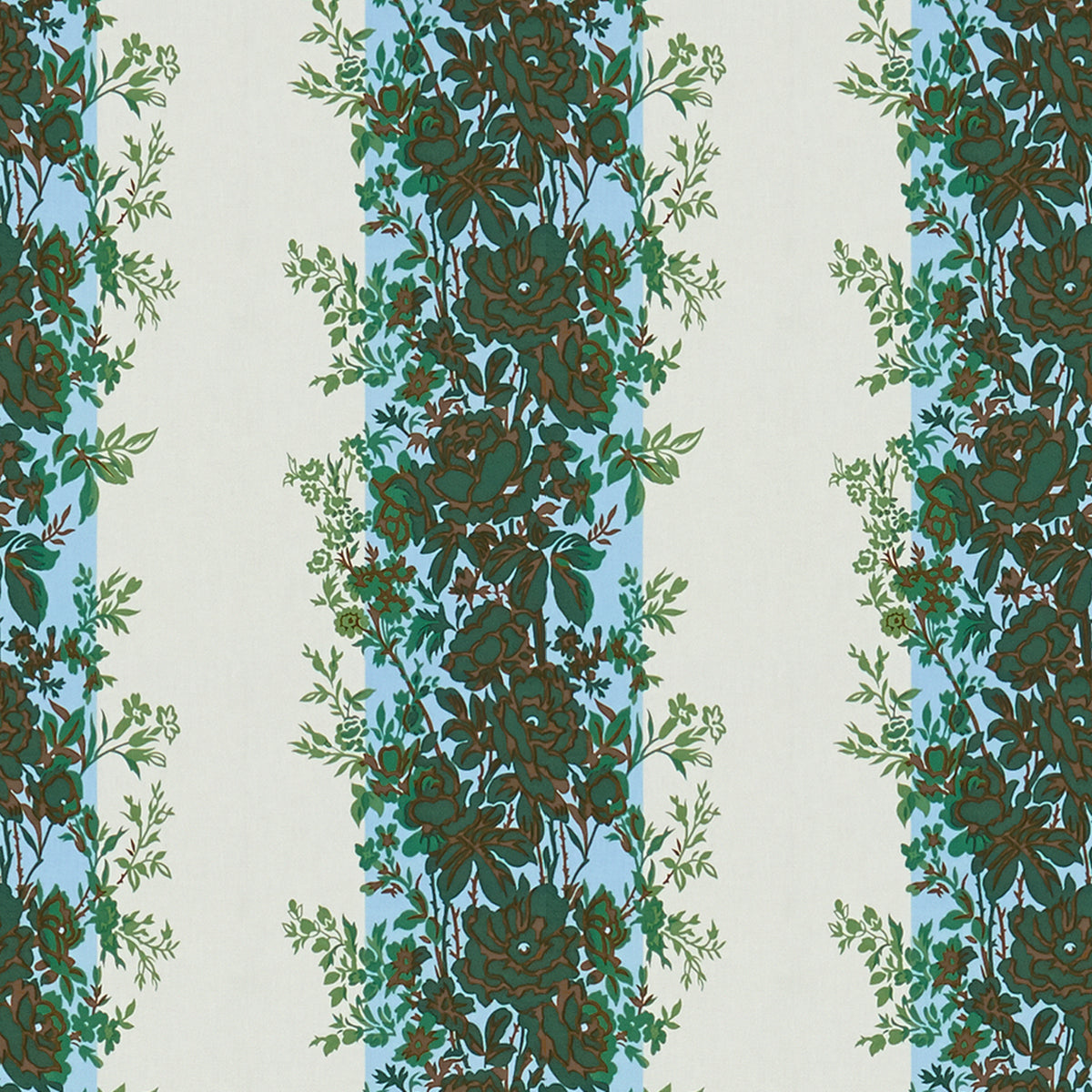 Rayure Fleurie Fabric by Brunschwig & Fils in Blue/Green
