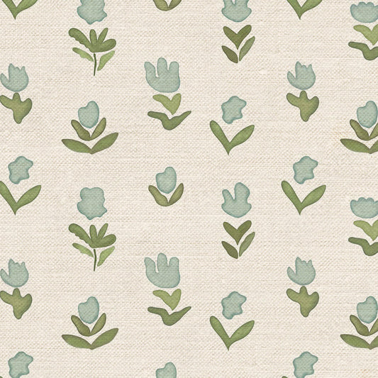 Little Wild Tulips Fabric by Ottoline in Misty Green
