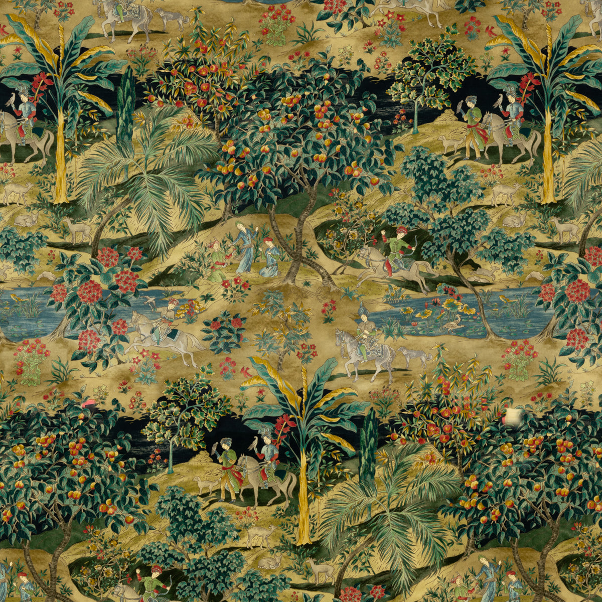 Ramayana Velvet Fabric by G P & J Baker in Emerald/Sand