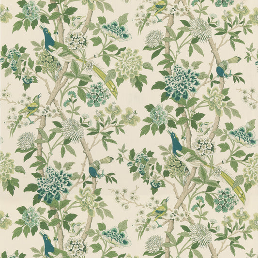 Hydrangea Bird (Archive) Fabric by G P & J Baker in Green