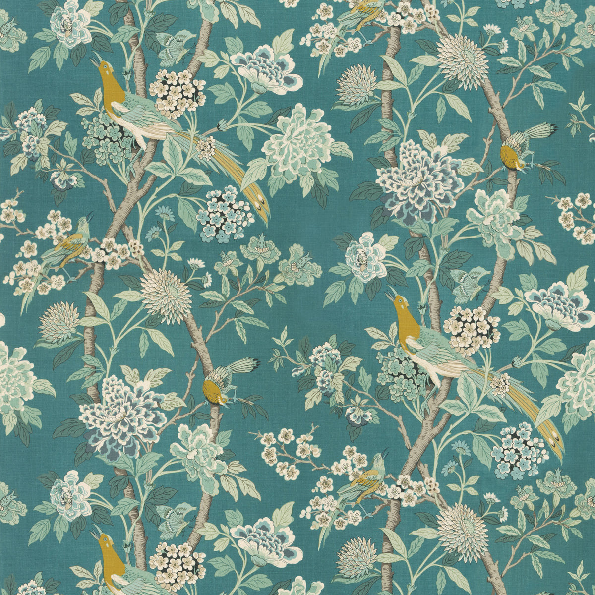Hydrangea Bird (Archive) Fabric by G P & J Baker in Teal