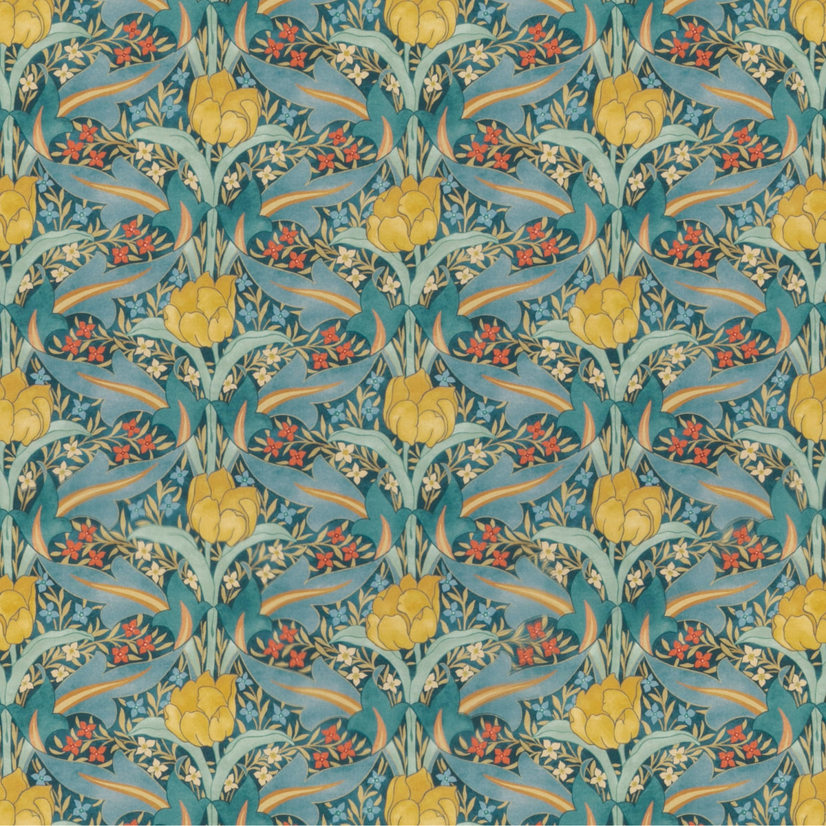 Tulip & Jasmine Cotton Fabric by G P & J Baker in Teal