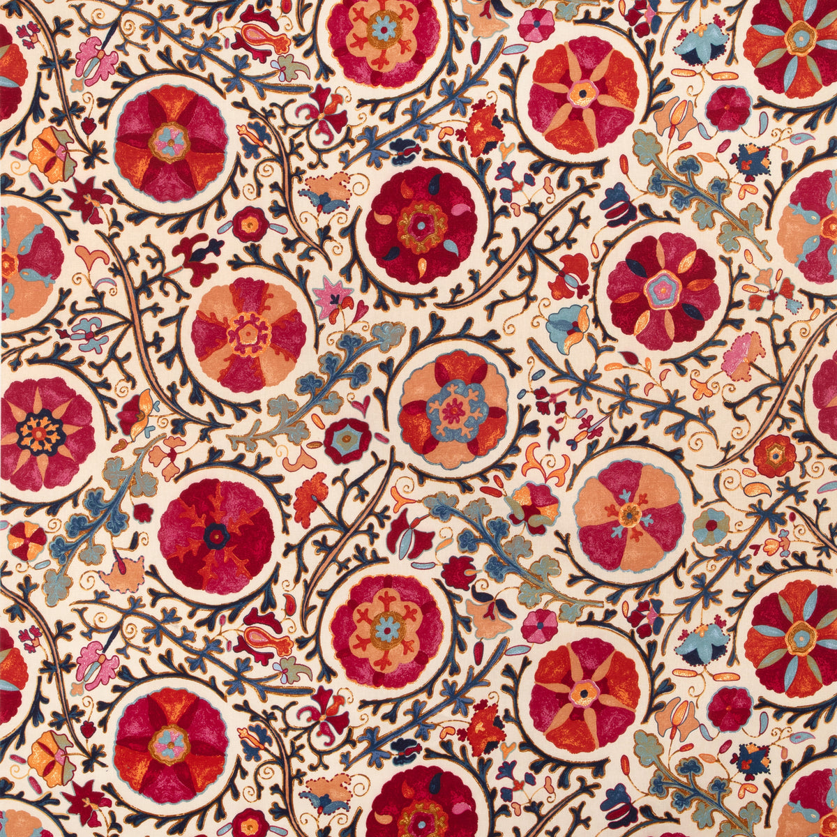 Dzhambul Cotton And Linen Print Fabric by Brunschwig & Fils in Raspberry Orange