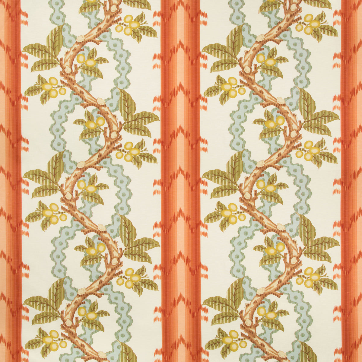 Josselin Cotton And Linen Print Fabric by Brunschwig & Fils in Spice/Celadon