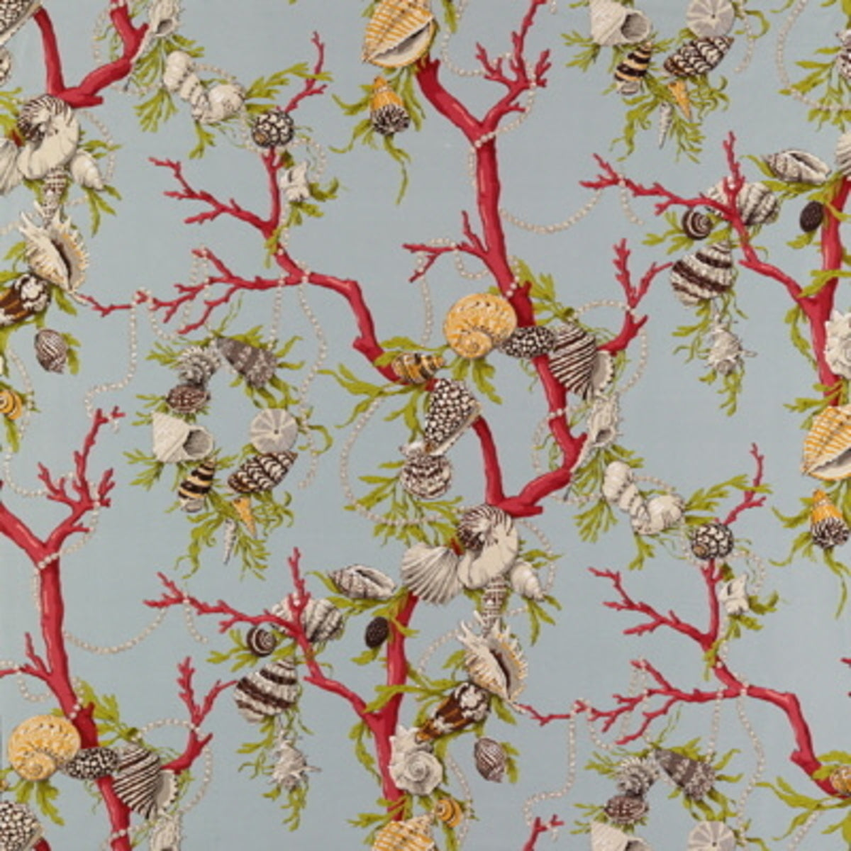 Aphrodites Treasures Linen & Cotton Print Fabric by Brunschwig & Fils in Aquamarine