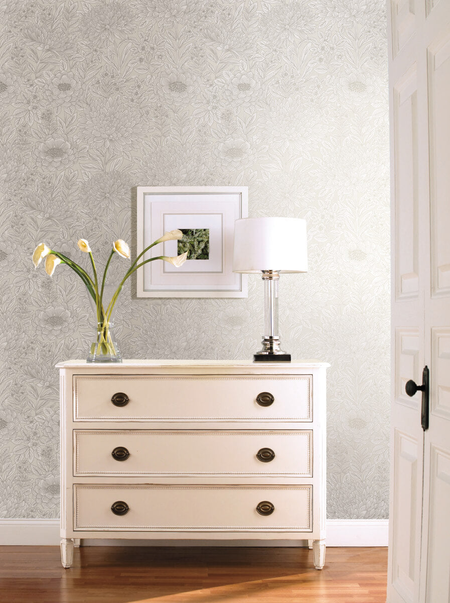 Wood Block Blooms Wallpaper