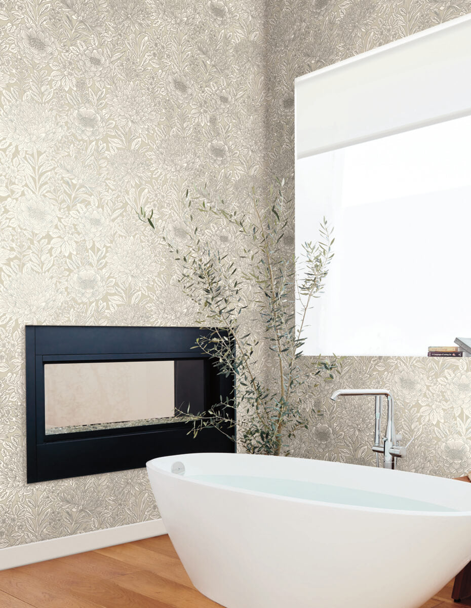 Wood Block Blooms Wallpaper