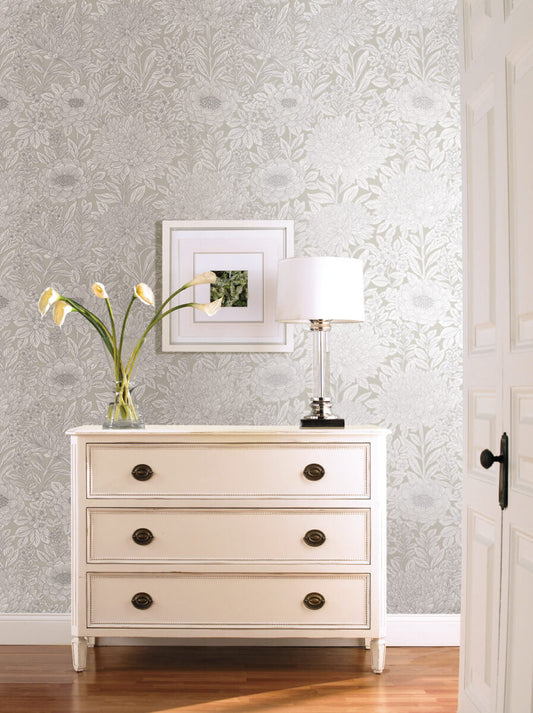 Wood Block Blooms Wallpaper
