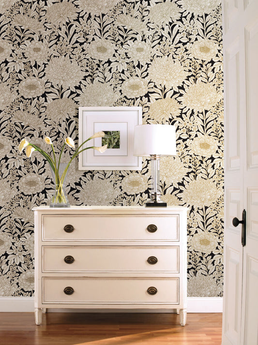 Wood Block Blooms Wallpaper