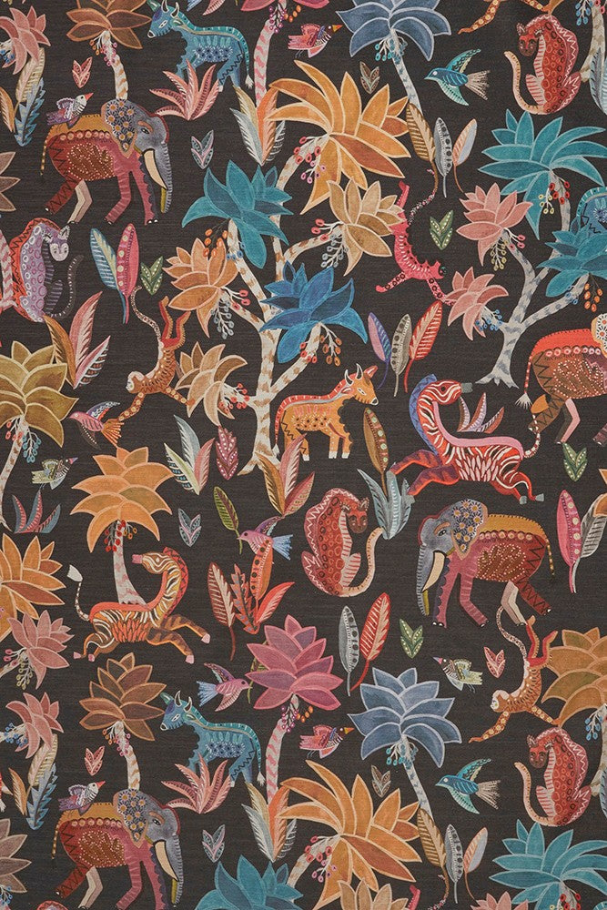 Dancing Jungle Fabric by James Malone in Black (01)