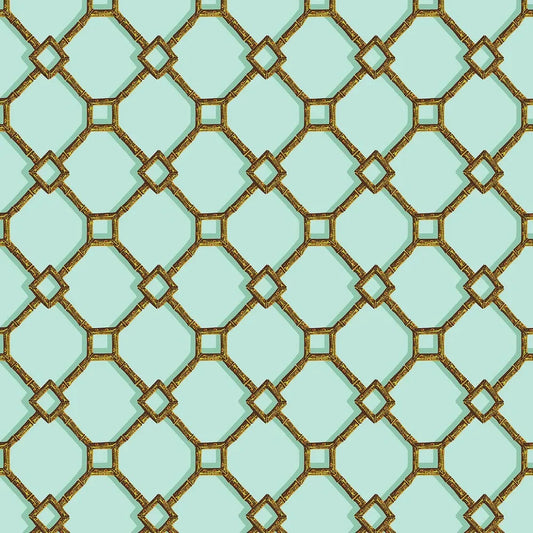 Petit Bamboo Wallpaper by Dufour in Bamboo on Nile Blue