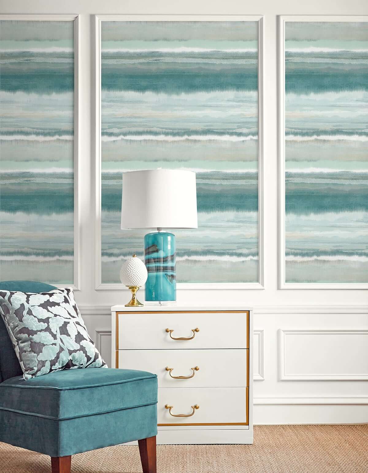 Seabrook DuPont Watercolor Stripe High Performance Wallpaper - Calypso Green