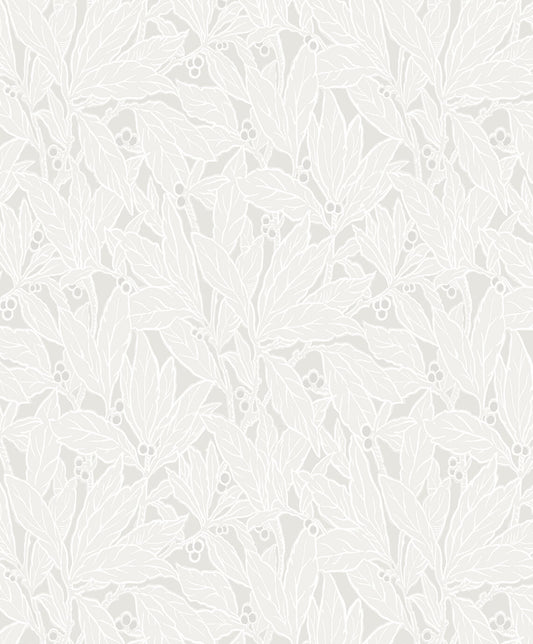 Seabrook Legacy Prints Leaf and Berry Wallpaper - Dove & Metallic Pearl
