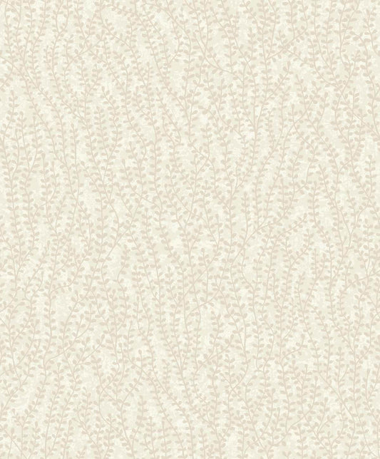Seabrook White Heron Seaweed Branches Wallpaper - Off White Satin