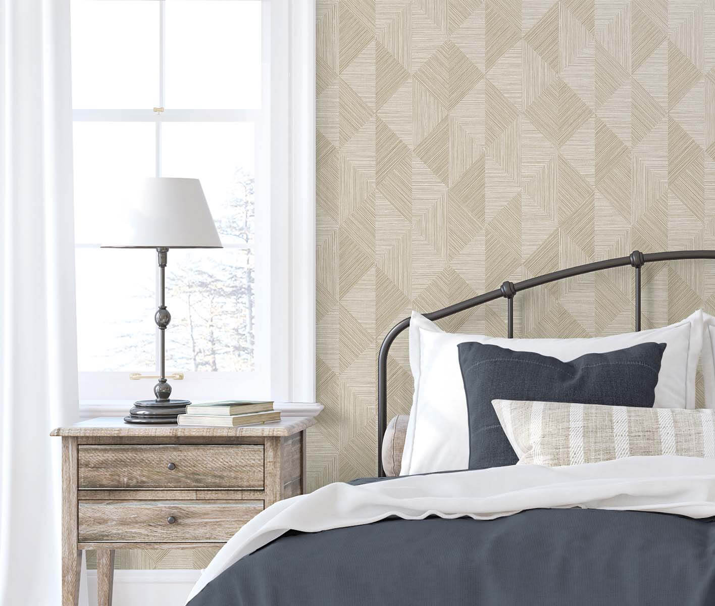Seabrook White Heron Diamond Inlay Wallpaper - Sandy