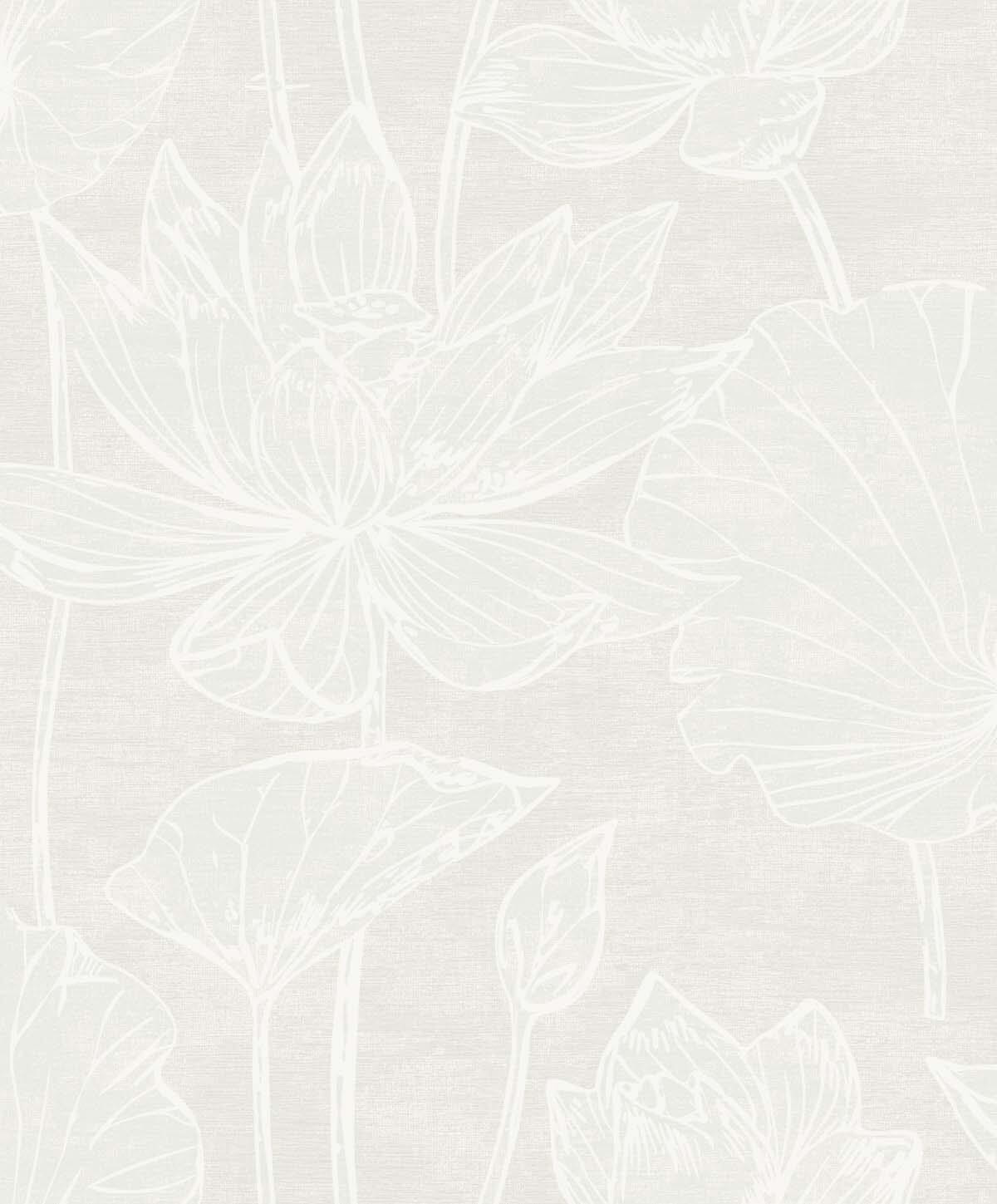 Seabrook White Heron Water Lilies Wallpaper - White Pearl