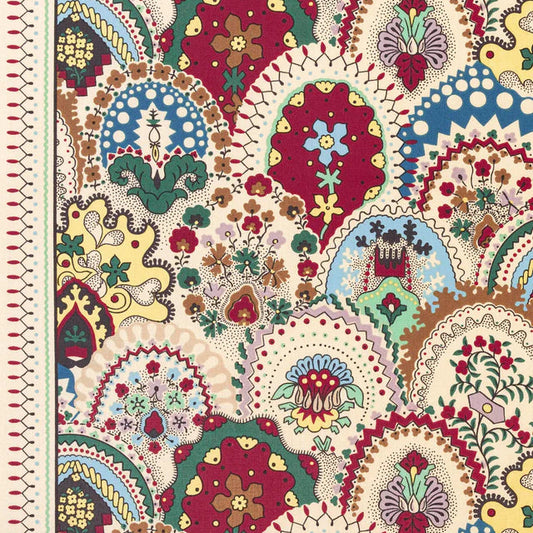 Ecailles Rimski Fabric by Décors Barbares in Blue, border detail
