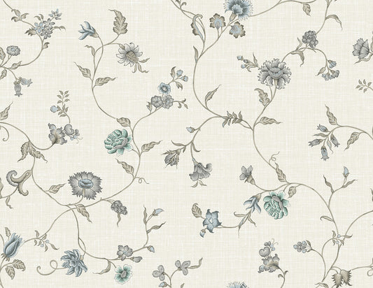 Seabrook French Country Florale Trail Wallpaper - Bisque Bleu & French