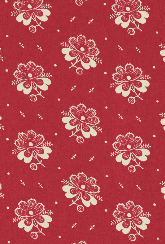 Fleur de Steppes Fabric by Décors Barbares in Red, pattern detail