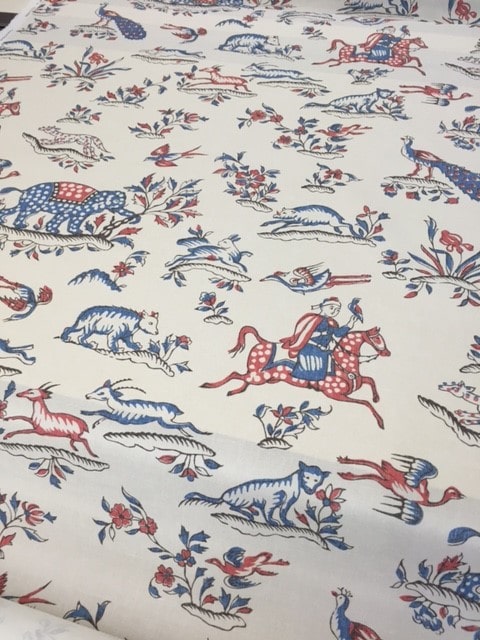 Gujarat Safari Fabric by Titley & Marr in Cobalt and Coral