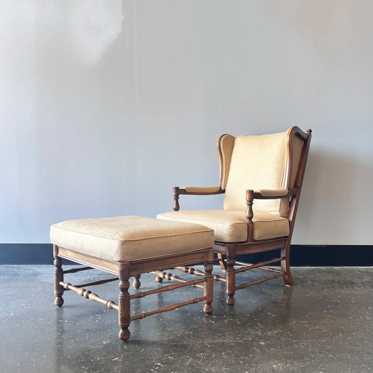 Honeycomb Wood Frame Wingback & Ottoman