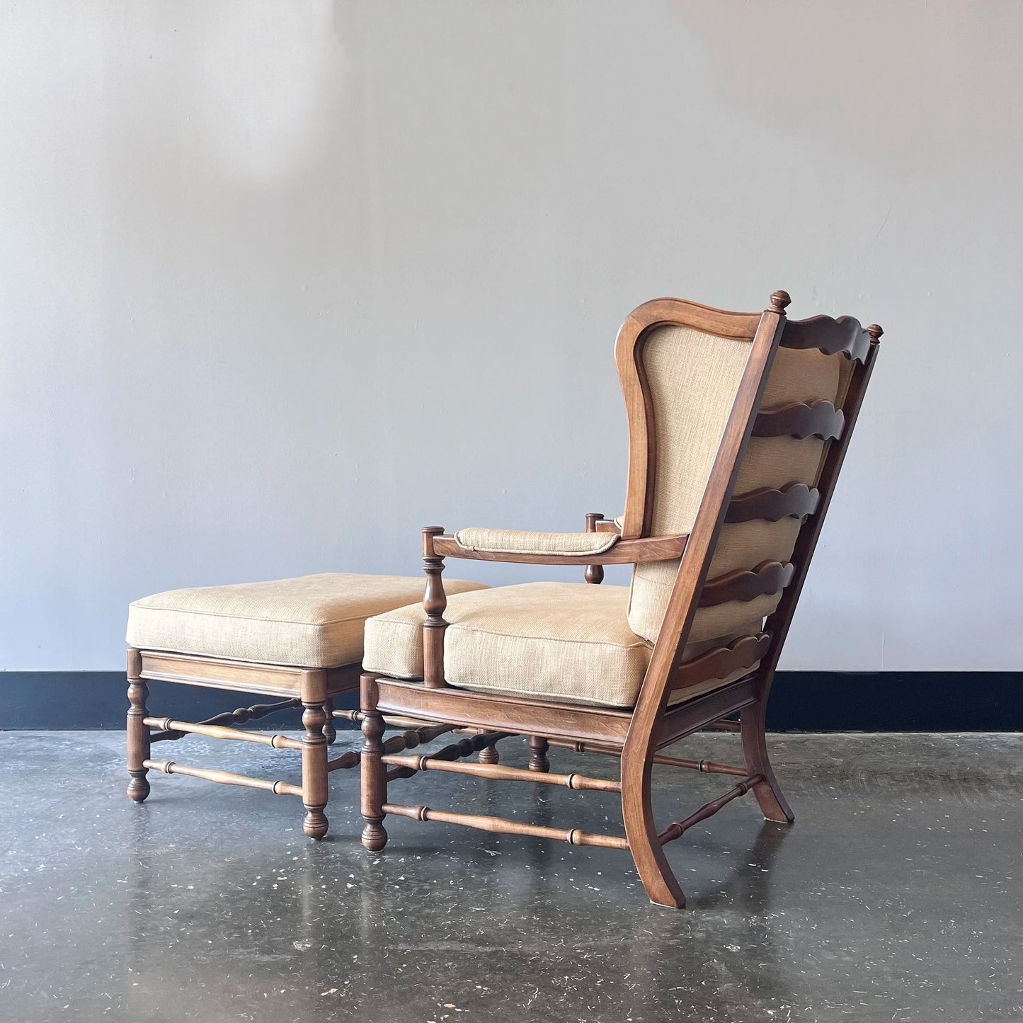 Honeycomb Wood Frame Wingback & Ottoman