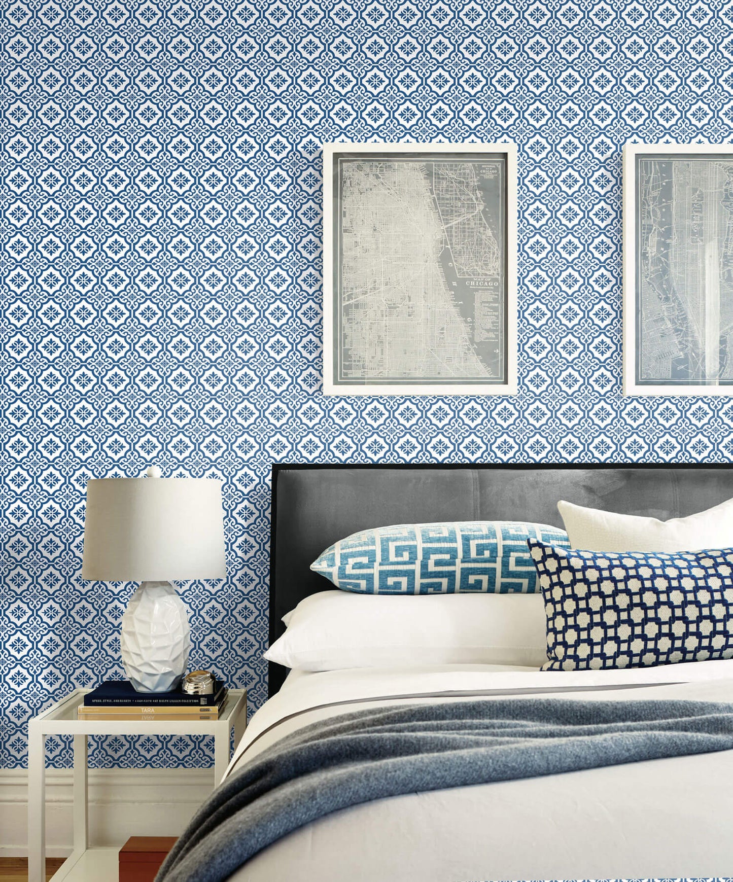 Seabrook Beach House Coastal Tile Wallpaper - Blue