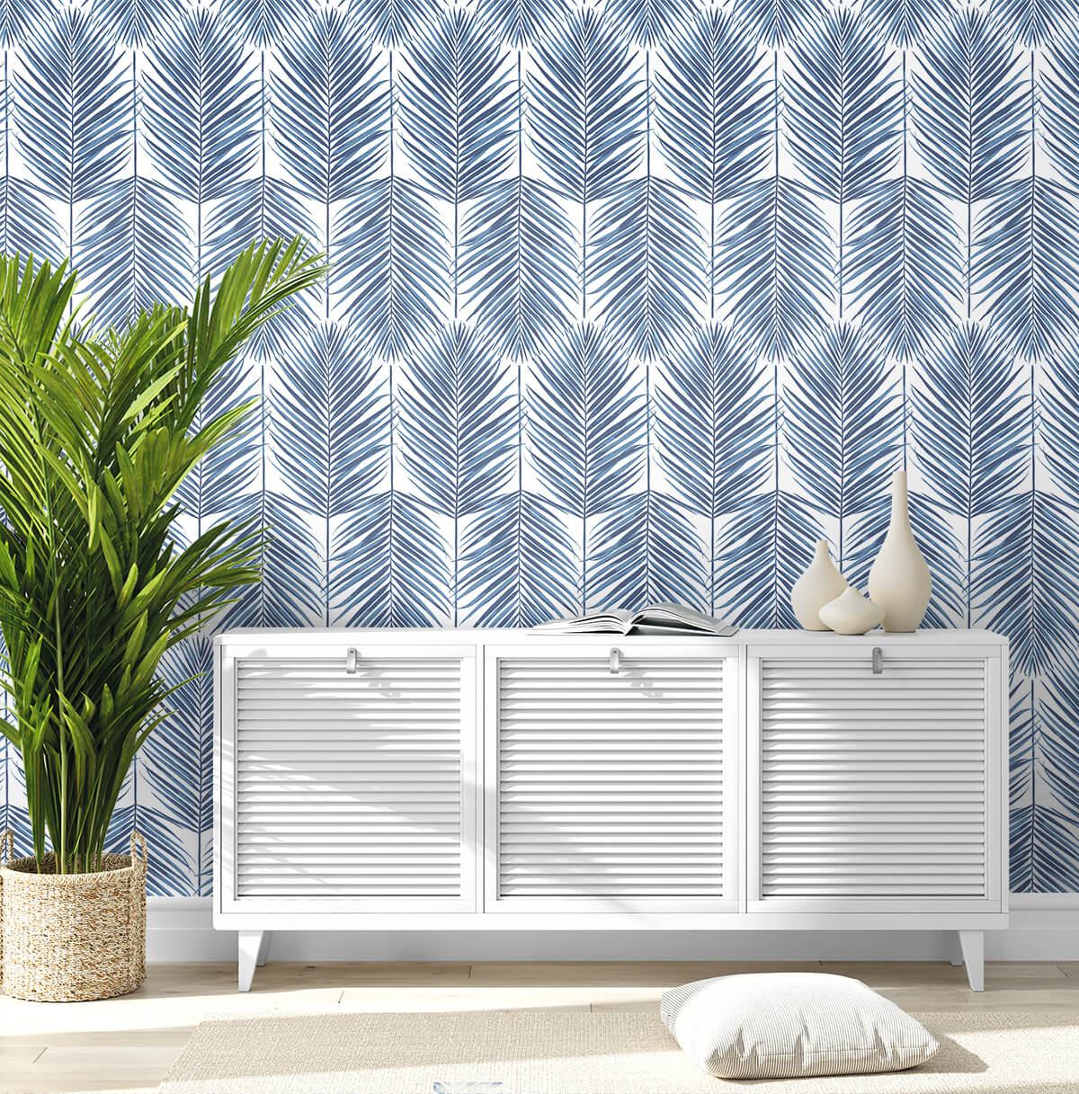 Seabrook Paradise Palm Wallpaper - Coastal Blue