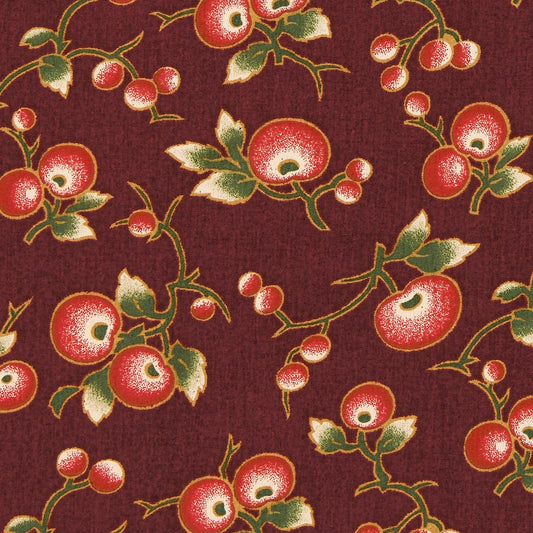 Petites Pommes Fabric by Décors Barbares in Red, pattern detail