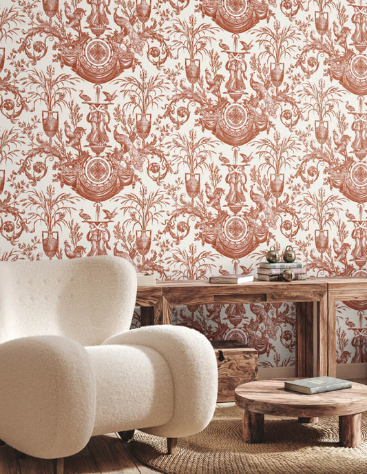 Avian Fountain Toile Wallpaper