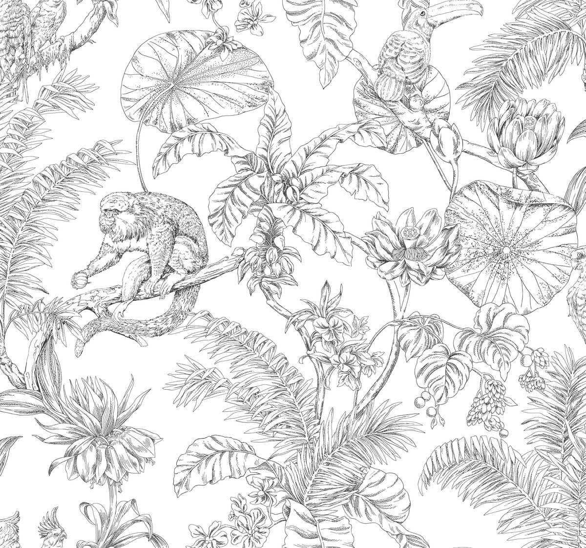 Tropical Sketch Toile Wallpaper