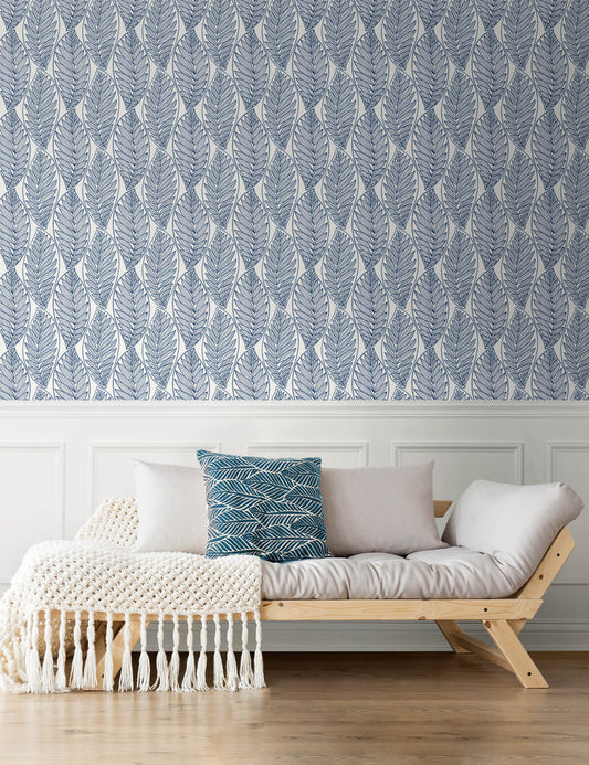 Seabrook Summer House Kira Leaf Husk Wallpaper - Blue Suede