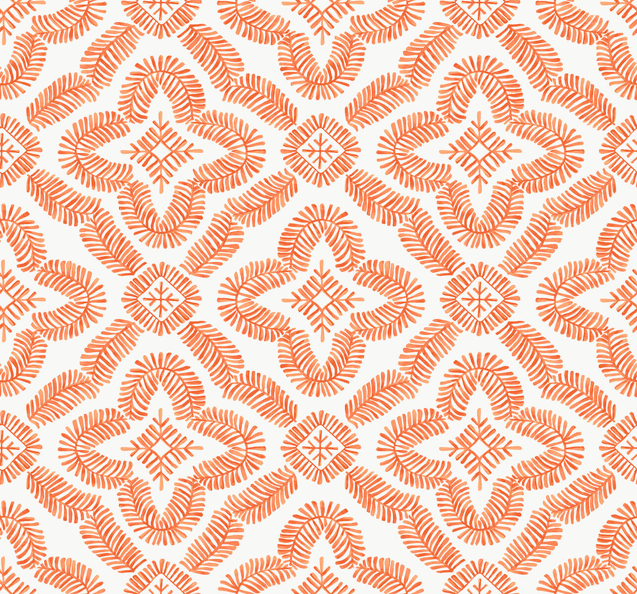Seabrook Summer House Talia Botanical Medallion Wallpaper - Salmon
