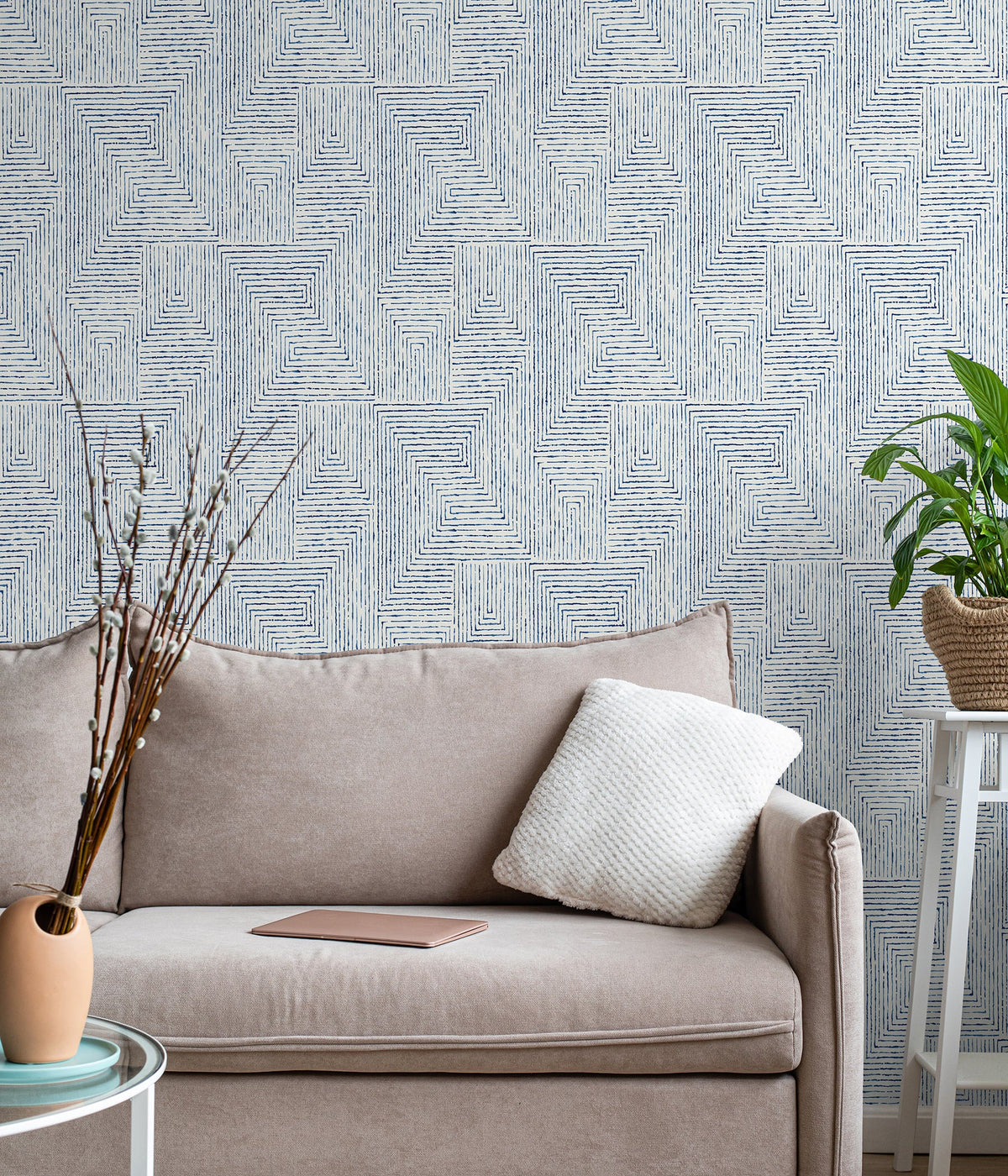 Scott Living Ink Peel & Stick Wallpaper, abstract / geometric in black, blue