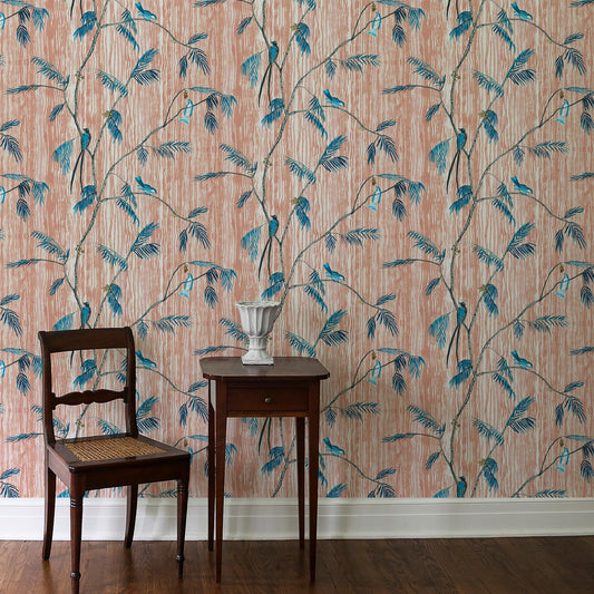Shelby Wallpaper by Ferrick Mason in Blue Red Clay
