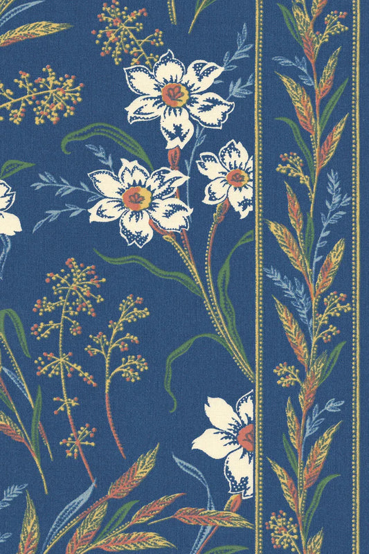 Véra Fabric by Décors Barbares in Blue, border detail