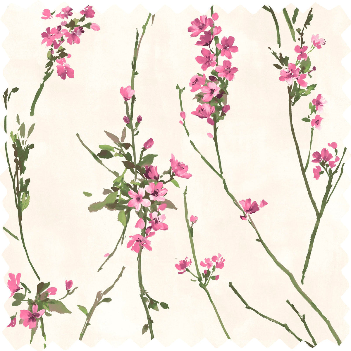 Blossom Pink on Cream Linen Fabric