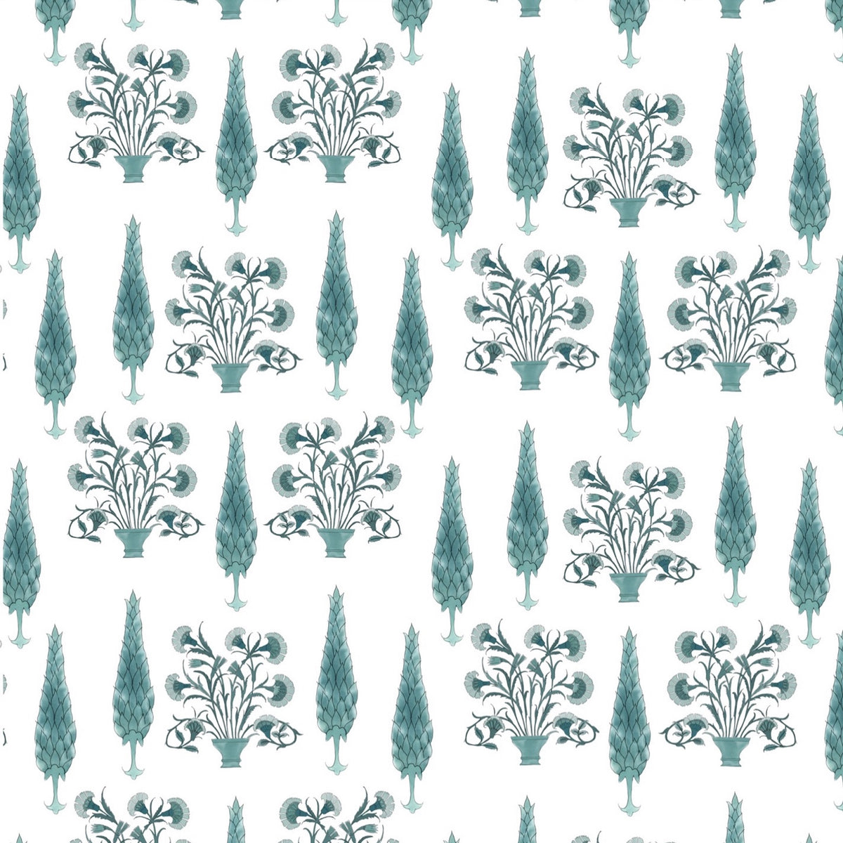 Paradise Garden Fabric by Botanica Trading in Teal Green