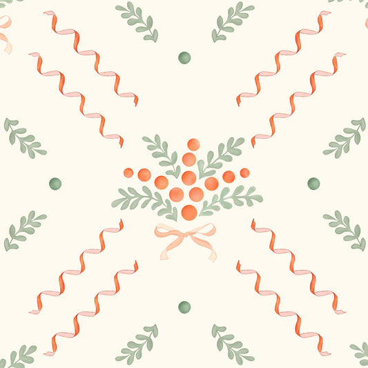 Berries and Bows Wallpaper by Ottoline in White